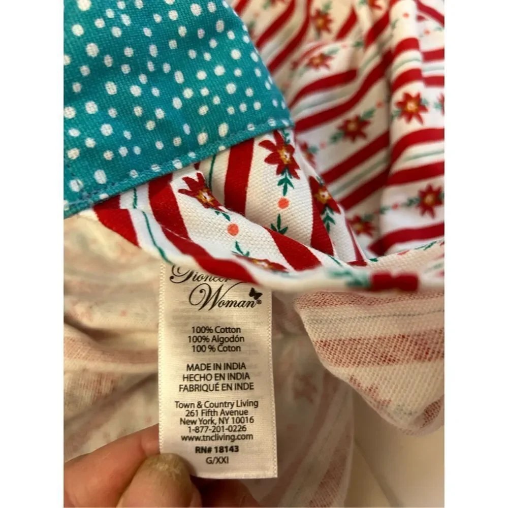 Pioneer‎ woman full apron blue ruffle red poinsettia rn#18143 nwot